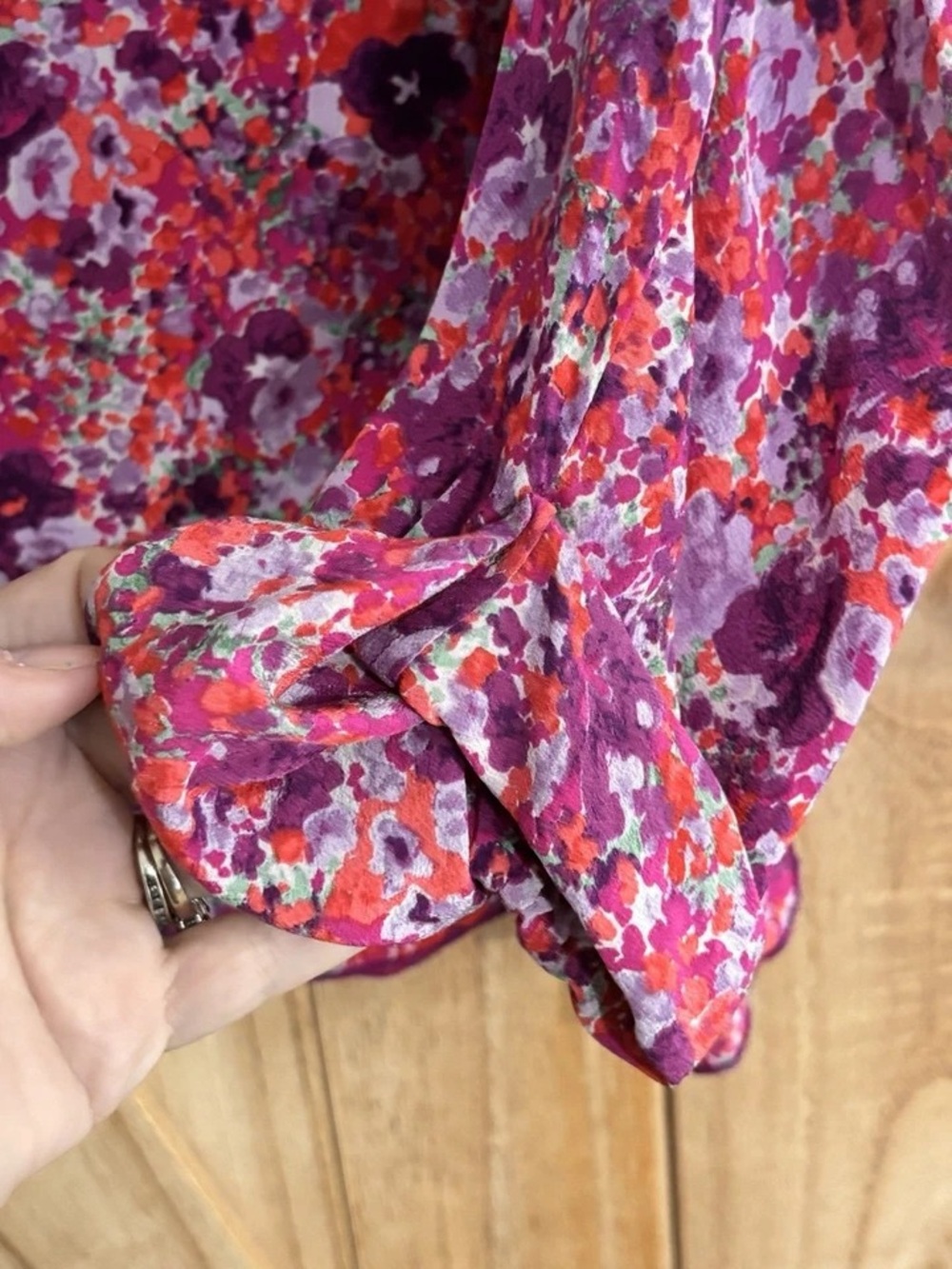 Rebecca Taylor Orange, Pink & Purple Floral V-Neck Blouse - Picture 5 of 9